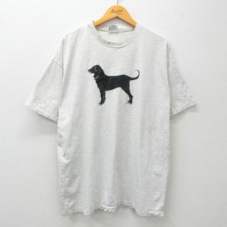 ヘインズ(Hanes)のXL★古着 ヘインズ Hanes 半袖 ビンテージ Tシャツ メンズ 90年代 90s ブラックドッグ 大きいサイズ コットン クルーネック USA製 薄グレー 霜降り 【spe】 24mar26 中古(Tシャツ/カットソー(半袖/袖なし))