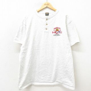 XL★古着 半袖 ビンテージ Tシャツ メンズ 90年代 90s HOFFA 国旗 大きいサイズ コットン ヘンリーネック USA製 薄グレー 霜降り 24mar26 中古(Tシャツ/カットソー(半袖/袖なし))