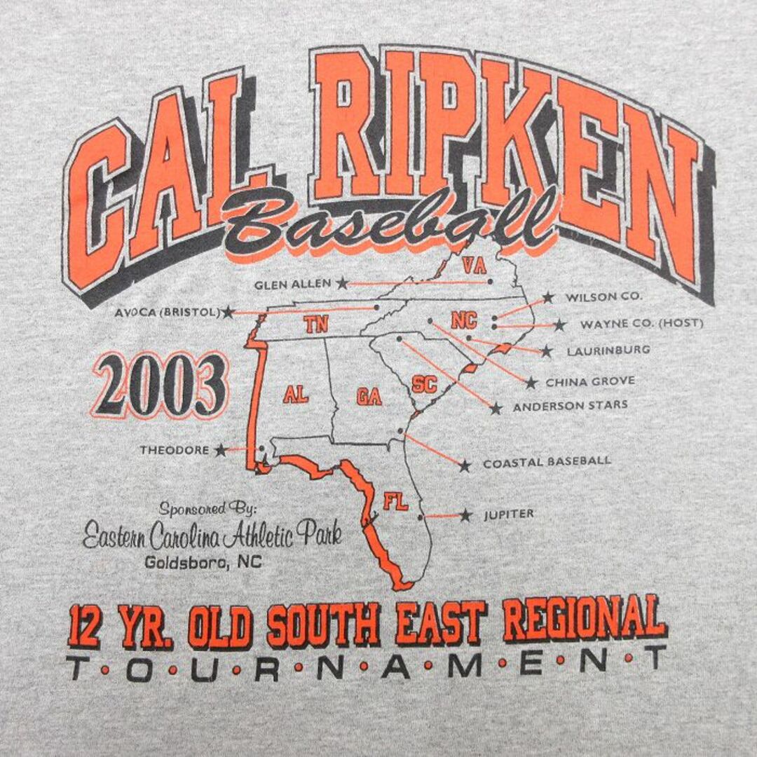 XL★古着 半袖 ビンテージ Tシャツ メンズ 00年代 00s CAL RIPKEN 野球 企業広告 大きいサイズ クルーネック グレー 霜降り 24mar26 中古 メンズのトップス(Tシャツ/カットソー(半袖/袖なし))の商品写真