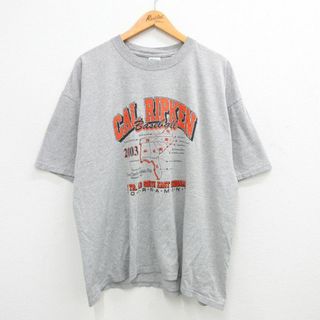 XL★古着 半袖 ビンテージ Tシャツ メンズ 00年代 00s CAL RIPKEN 野球 企業広告 大きいサイズ クルーネック グレー 霜降り 24mar26 中古(Tシャツ/カットソー(半袖/袖なし))