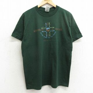 フルーツオブザルーム(FRUIT OF THE LOOM)のL★古着 フルーツオブザルーム 半袖 ビンテージ Tシャツ メンズ 90年代 90s WORKING TOGETHER クルーネック 濃緑 グリーン 24mar26 中古(Tシャツ/カットソー(半袖/袖なし))