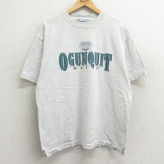 XL★古着 半袖 ビンテージ Tシャツ メンズ 90年代 90s オガンクィット コットン クルーネック USA製 薄グレー 霜降り 24mar26 中古(Tシャツ/カットソー(半袖/袖なし))