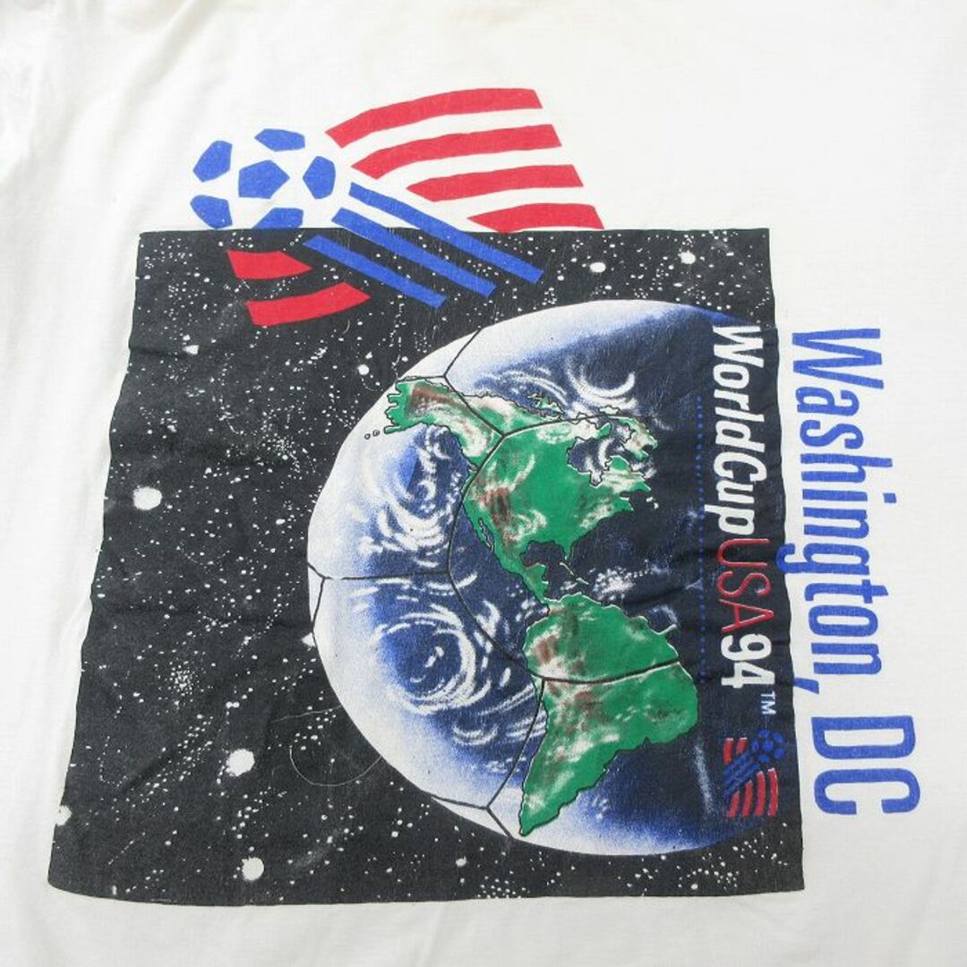 XL★古着 半袖 ビンテージ Tシャツ メンズ 90年代 90s ワールドカップ ワシントンDC サッカー 地球 大きいサイズ クルーネック 白 ホワイト 【spe】 24mar26 中古 メンズのトップス(Tシャツ/カットソー(半袖/袖なし))の商品写真