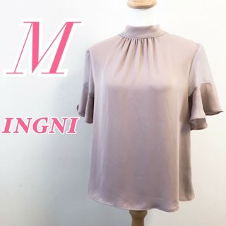 イング(INGNI)のイング　半袖ブラウス　M　くすみピンク　リボン　ガーリー　ポリ100%(シャツ/ブラウス(半袖/袖なし))