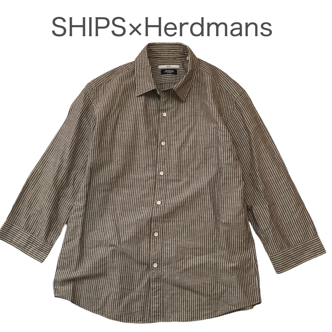 SHIPS(シップス)の【美品】シップス　Herdmans リネンコットン　ストライプシャツ　Lサイズ メンズのトップス(シャツ)の商品写真