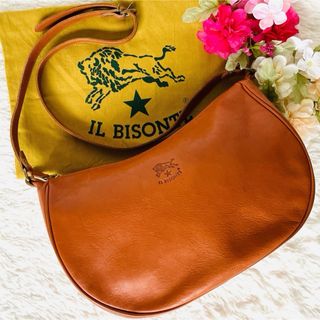 IL BISONTE - 美品☆イルビゾンテ ハーフムーン ポシェット ショルダーバッグ ブラウン ロゴ