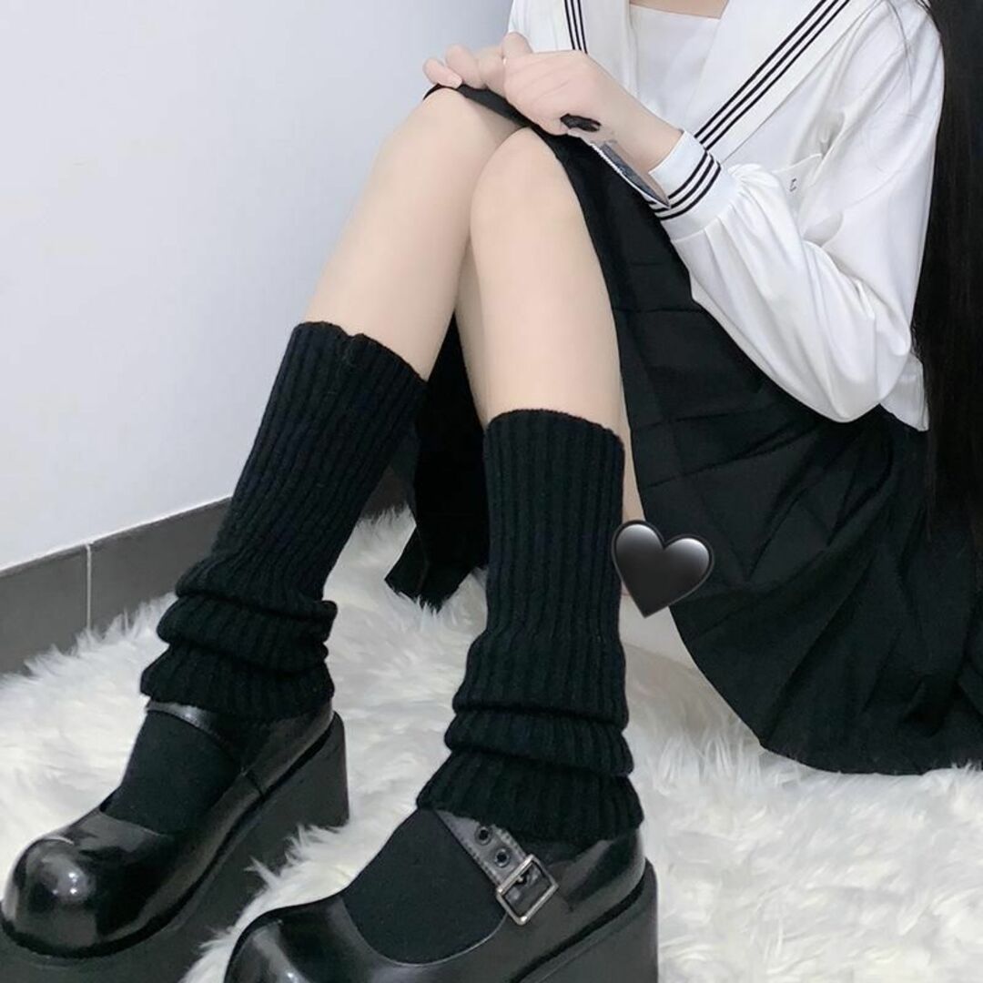 女子高生 ソリッドニットレッグウォーマ  ブラック JK 制服 おしゃれ レディースのファッション小物(その他)の商品写真