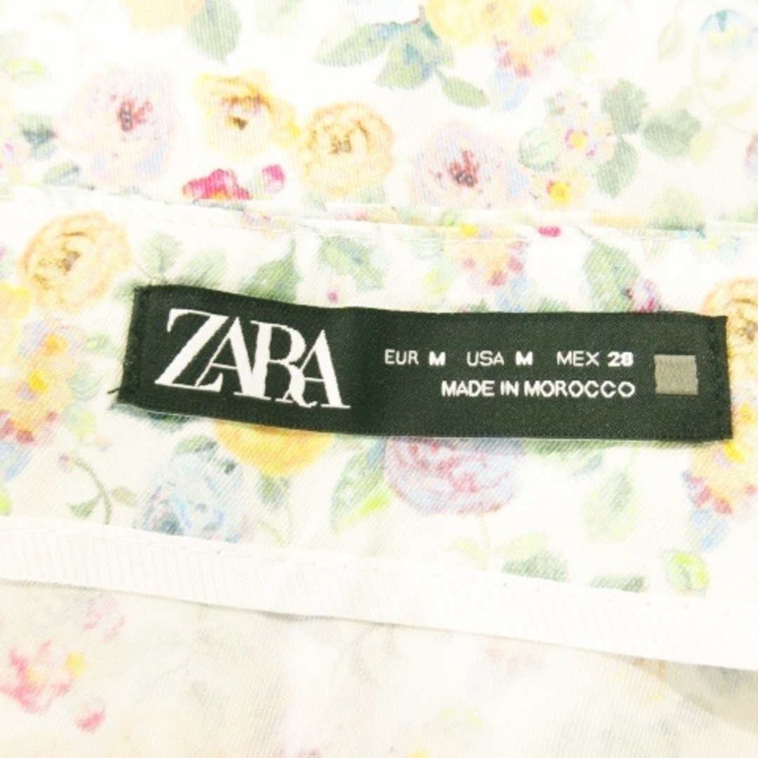 ZARA(ザラ)のザラ スカート フレア ロング ツヤ ローズ ボタニカル 花柄 総柄 M 白 レディースのスカート(ロングスカート)の商品写真