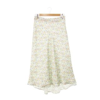 ザラ(ZARA)のザラ スカート フレア ロング ツヤ ローズ ボタニカル 花柄 総柄 M 白(ロングスカート)