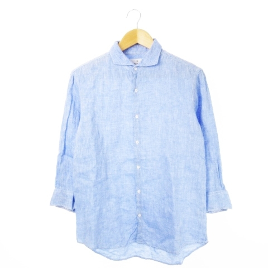 EDIFICE(エディフィス)のエディフィス シャツ リネン ホリゾンタルカラー 七分袖 麻 ネップ 48 青 メンズのトップス(シャツ)の商品写真