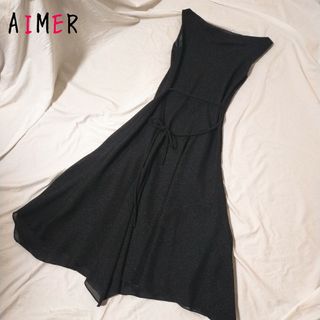 エメ(AIMER)のエメ パーティードレス ひざ丈ワンピース ノースリーブ ブラック 黒(ミディアムドレス)