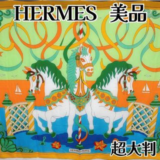 エルメス(Hermes)のエルメス コットン パレオ スカーフ 馬 超大判 ストール(バンダナ/スカーフ)