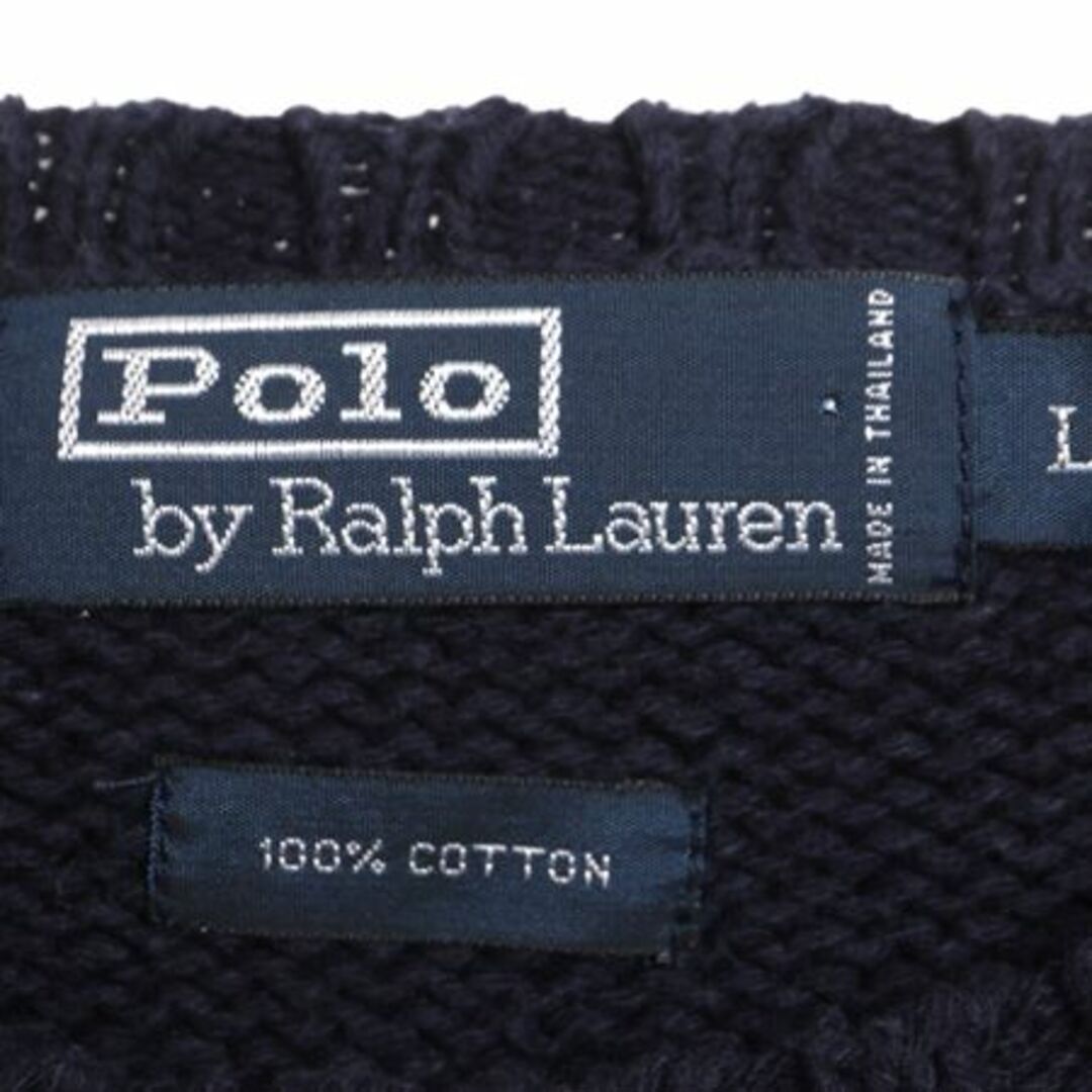 Ralph Lauren(ラルフローレン)の90s ポロ ラルフローレン コットン ニット セーター メンズ L 古着 90年代 オールド ポニー刺繍 クルーネック ワンポイント ネイビー POLO メンズのトップス(ニット/セーター)の商品写真