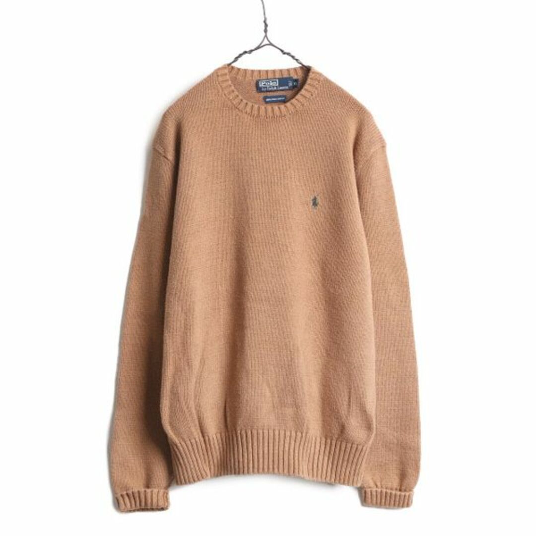 Ralph Lauren(ラルフローレン)の高級 100% ピマ コットン 90s ポロ ラルフローレン ニット セーター メンズ XL / 古着 90年代 オールド ワンポイント ポニー刺繍 ブラウン メンズのトップス(ニット/セーター)の商品写真