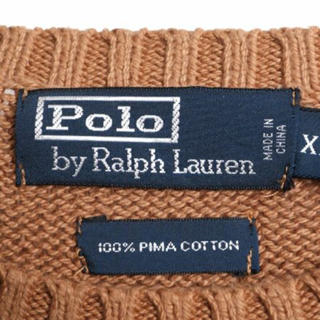 Ralph Lauren(ラルフローレン)の高級 100% ピマ コットン 90s ポロ ラルフローレン ニット セーター メンズ XL / 古着 90年代 オールド ワンポイント ポニー刺繍 ブラウン メンズのトップス(ニット/セーター)の商品写真