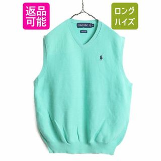 ラルフローレン(Ralph Lauren)の90s ポロ ゴルフ ラルフローレン コットン ニット ベスト メンズ レディース L / 90年代 オールド POLO GOLF 重ね着 Vネック ワンポイント(ベスト)