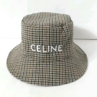 セリーヌ(celine)のCELINE(セリーヌ) 帽子 M - ダークブラウン×ベージュ×黒 帽子 (その他)/千鳥格子柄 ウール×コットン×ポリエステル(その他)