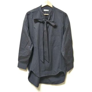 バレンシアガ(Balenciaga)のBALENCIAGA(バレンシアガ) 長袖シャツブラウス サイズ34 S レディース美品  - ダークグレー×ライトグレー ストライプ/リボン(シャツ/ブラウス(長袖/七分))