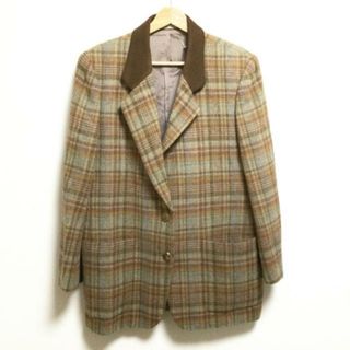 Aquascutum(アクアスキュータム) ジャケット サイズ9 M レディース - ライトブラウン×アイボリー×マルチ 長袖/チェック柄/春