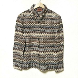 ミッソーニ(MISSONI)のMISSONI(ミッソーニ) 長袖シャツブラウス サイズ44 L レディース美品  - ベージュ×白×ダークブラウン(シャツ/ブラウス(長袖/七分))