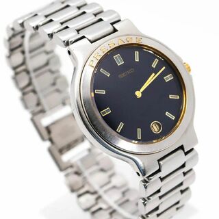 セイコー(SEIKO)の《希少》SEIKO PRESAGE 腕時計 ネイビー デイト 10気圧防水m(腕時計(アナログ))