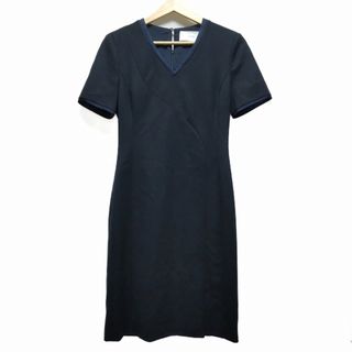 HUGOBOSS(ヒューゴボス) ワンピース レディース美品  - 黒×ダークネイビー Vネック/半袖/ひざ丈