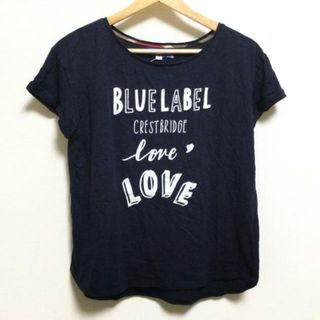 ブルーレーベルクレストブリッジ(BLUE LABEL CRESTBRIDGE)のBLUE LABEL CRESTBRIDGE(ブルーレーベルクレストブリッジ) 半袖Tシャツ サイズ38 M レディース - ダークネイビー×白 クルーネック/LOVE/ハート/ロゴプリント(Tシャツ(半袖/袖なし))