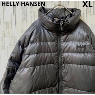 ヘリーハンセン(HELLY HANSEN)のヘリーハンセン ダウンジャケット シンプルロゴ 刺繍ロゴ コート XL ブラック(ダウンジャケット)