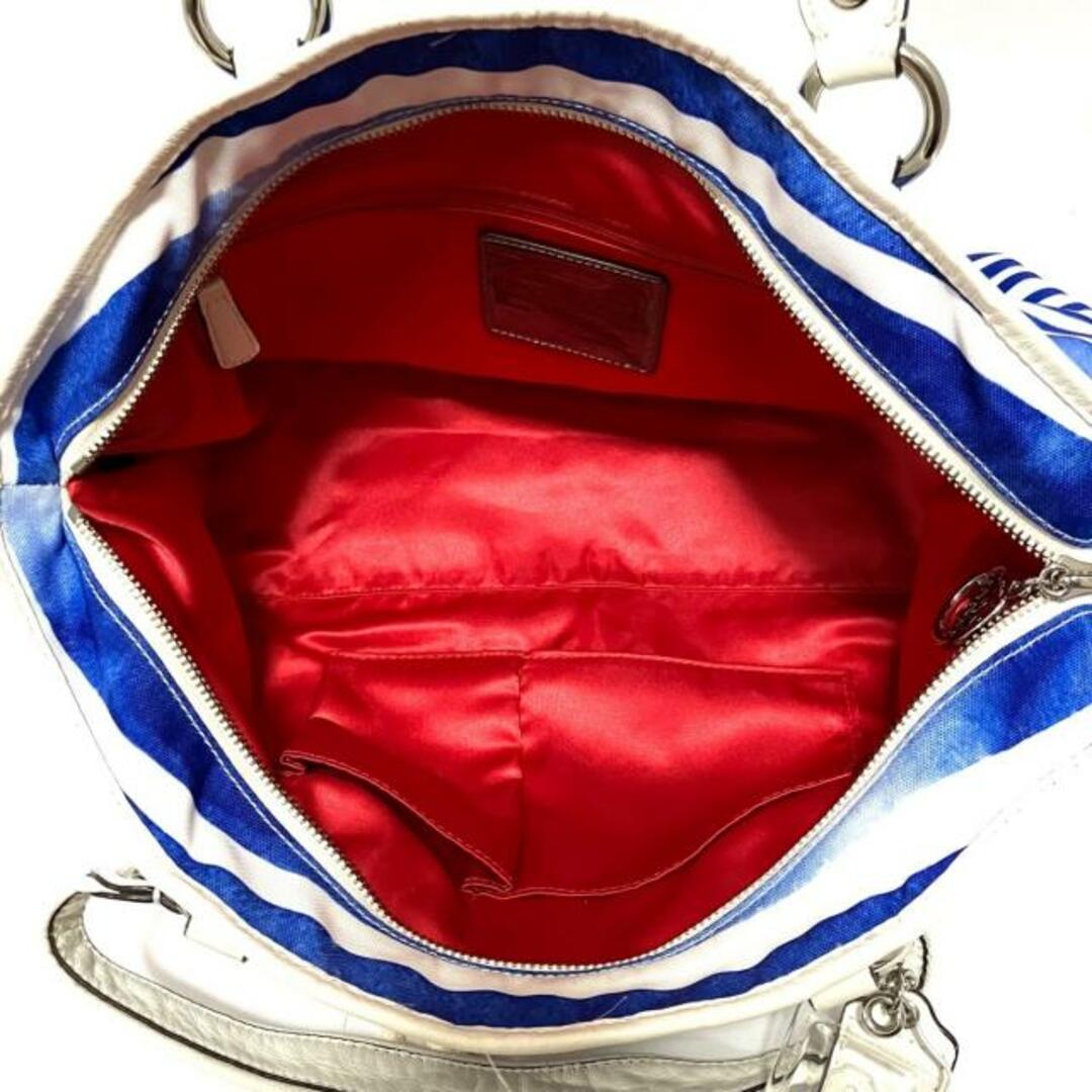 COACH(コーチ)のCOACH(コーチ) ハンドバッグ ポピーノーティカルストライプロッカー 16966 白×ブルー×マルチ ボーダー コットン×レザー レディースのバッグ(ハンドバッグ)の商品写真