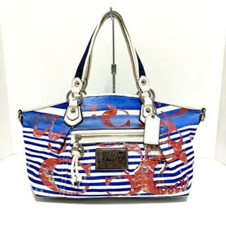 コーチ(COACH)のCOACH(コーチ) ハンドバッグ ポピーノーティカルストライプロッカー 16966 白×ブルー×マルチ ボーダー コットン×レザー(ハンドバッグ)