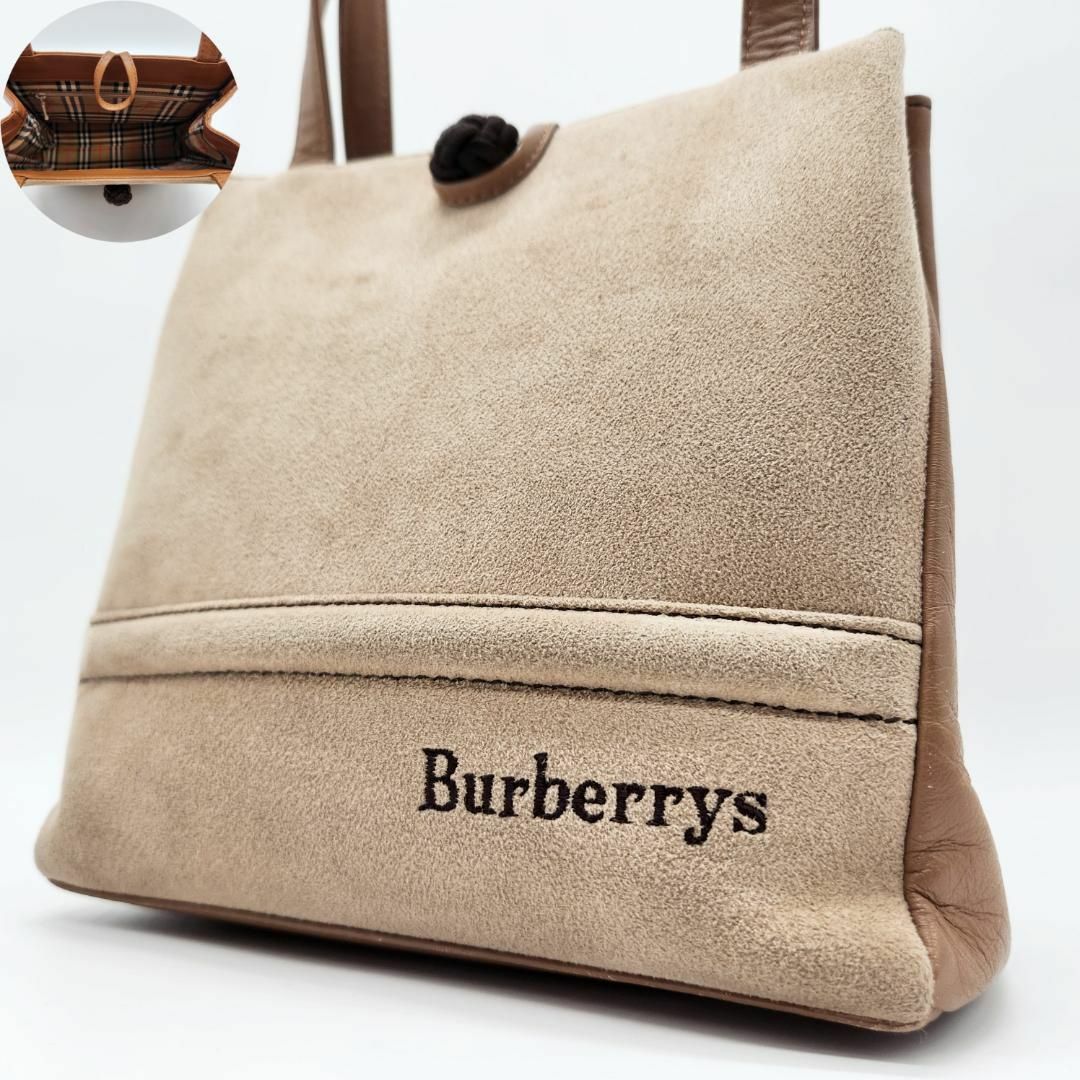 BURBERRY(バーバリー)のバーバリー ミニトート ノバチェック カメリア レザー スエード 切替 ベージュ レディースのバッグ(トートバッグ)の商品写真