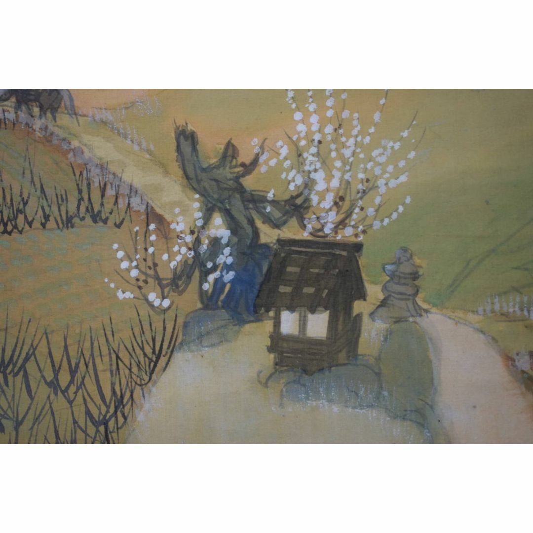 真作/加藤國堂/加藤国堂/青緑梅花人物図/青緑山水図/掛軸☆宝船 真作/加藤國堂/加藤国堂/青緑梅花人物図/青緑山水図/掛軸☆宝船