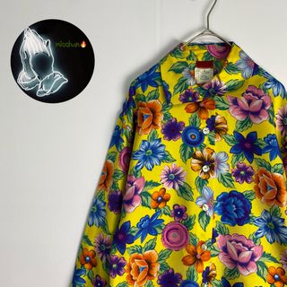 KENZO - 【ケンゾー　シャツ　ヴィンテージ　シルク　花柄　KENZO　黄　青　古着】