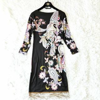 エトロ(ETRO)のエトロ ロングワンピース ドレス 38 M ペイズリー 花柄 伸縮性 ブラック(ロングワンピース/マキシワンピース)