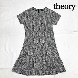 セオリー(theory)のtheory ワンピース グレー ニット ひざ丈 総柄 ウール混 ヘリンボーン(ミニワンピース)