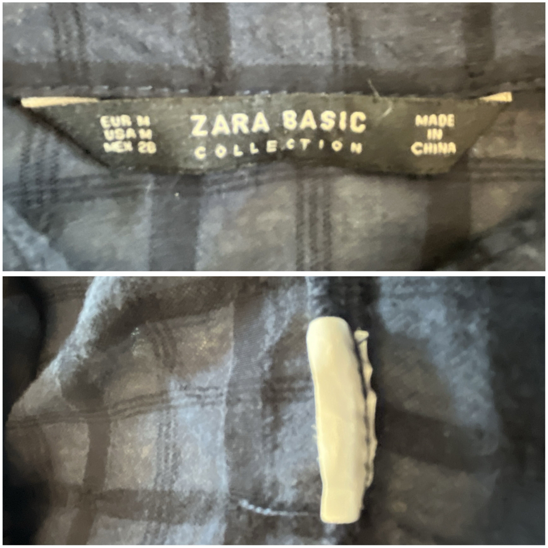 ZARA(ザラ)のザラ ZARA  チェック 長袖 ガーゼ生地 シャツ ワンピース 黒×紺 春 M レディースのワンピース(ひざ丈ワンピース)の商品写真