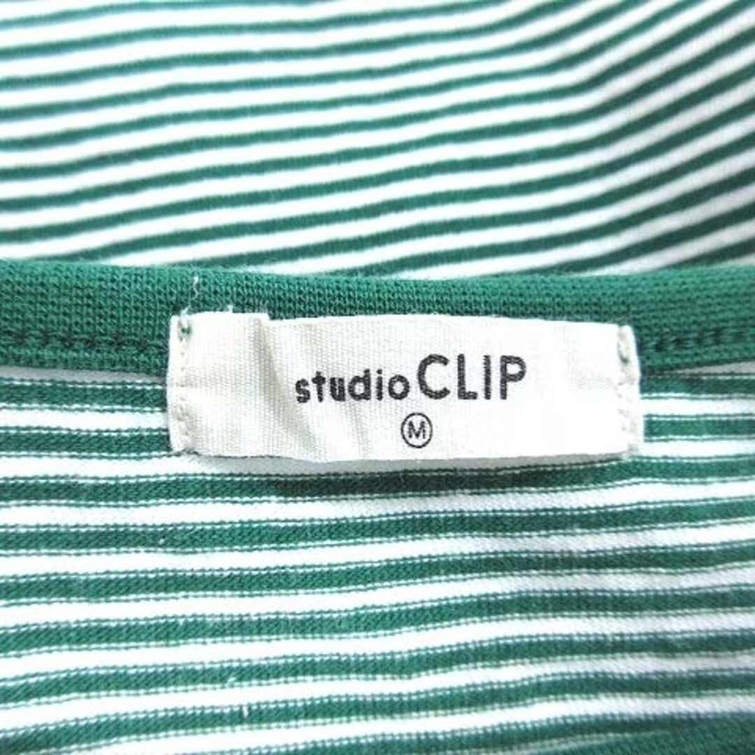 STUDIO CLIP(スタディオクリップ)のスタディオクリップ Tシャツ 長袖 クルーネック ボーダー 切替 M 緑 ■MO レディースのトップス(Tシャツ(長袖/七分))の商品写真
