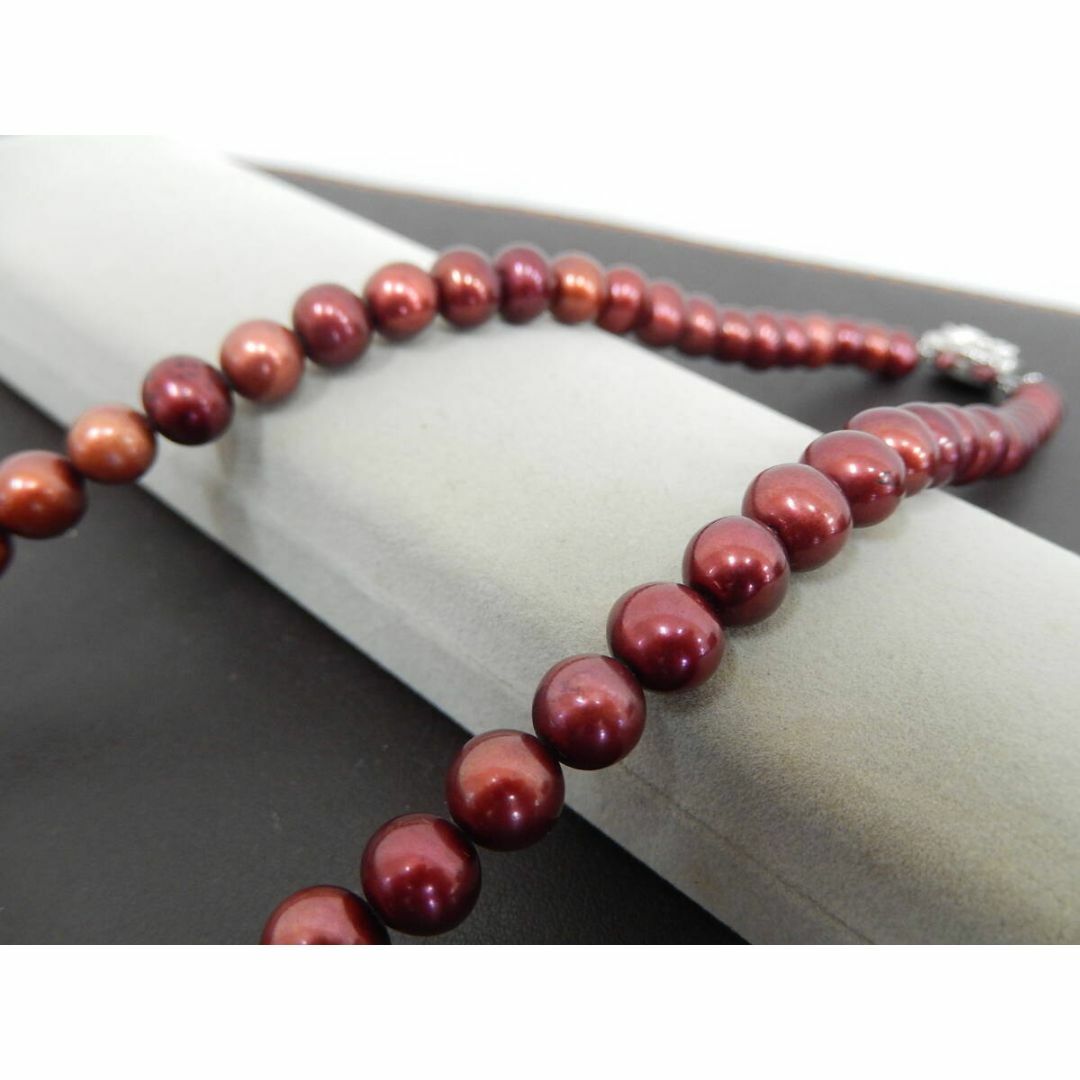 pearl(パール)の【管NI0309】本真珠 赤調色 パール ネックレス SILVER レディースのアクセサリー(ネックレス)の商品写真