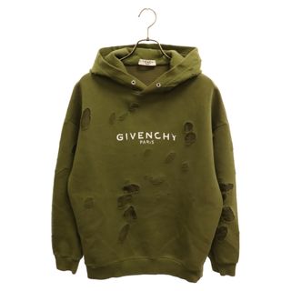 ジバンシィ(GIVENCHY)のGIVENCHY ジバンシィ 20SS destroyed hoodie デストロイドフーディー プルオーバーパーカー グリーン BMJ03H3Y42(パーカー)