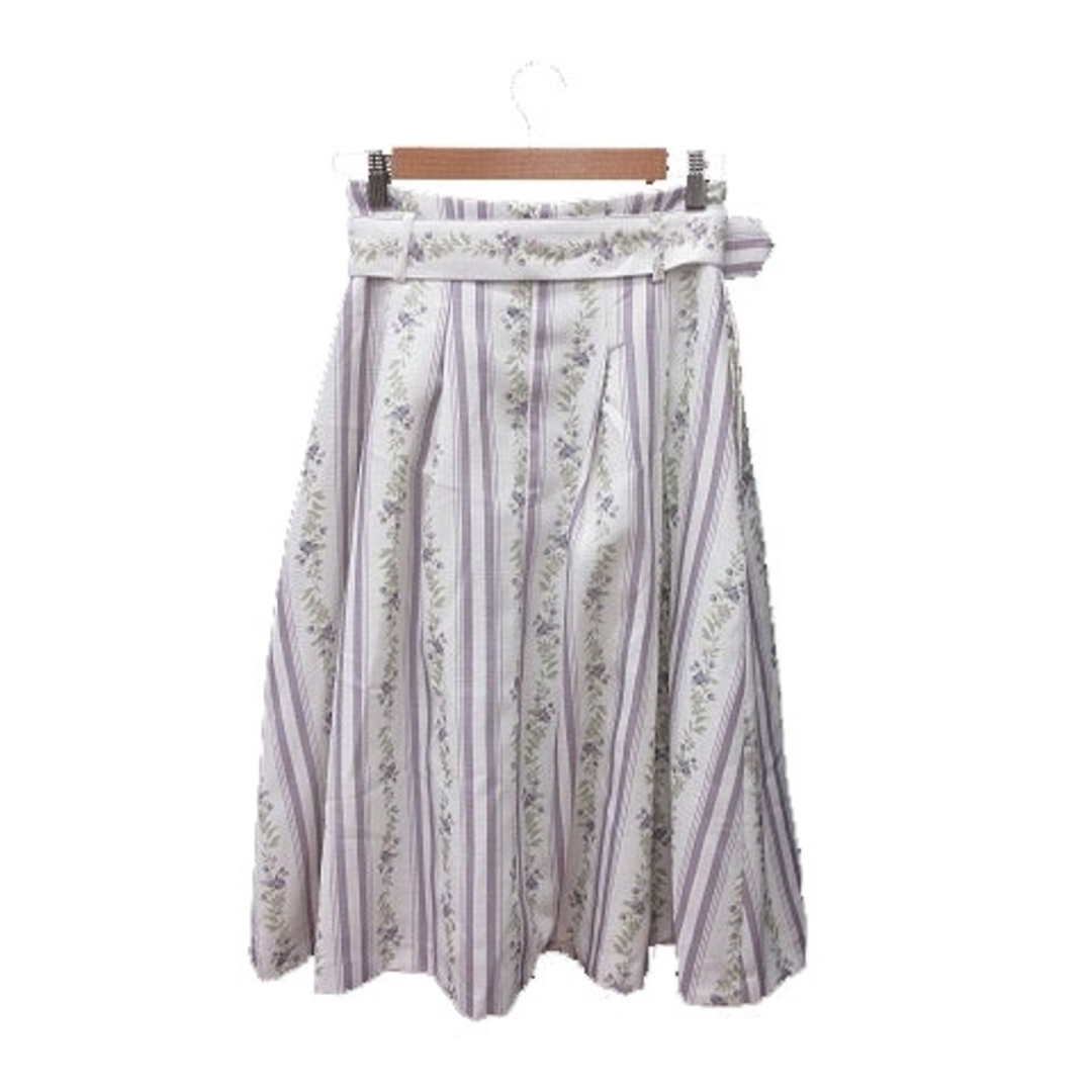 dazzlin(ダズリン)のダズリン フレアスカート ミモレ ロング 花柄 ストライプ S 白 紫 緑 レディースのスカート(ロングスカート)の商品写真