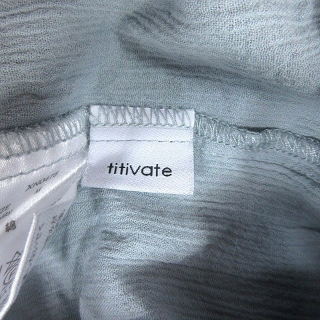 titivate(ティティベイト)のティティベイト シャツワンピース ひざ丈 ノーカラー シワ加工 七分袖 M 水色 レディースのワンピース(ひざ丈ワンピース)の商品写真