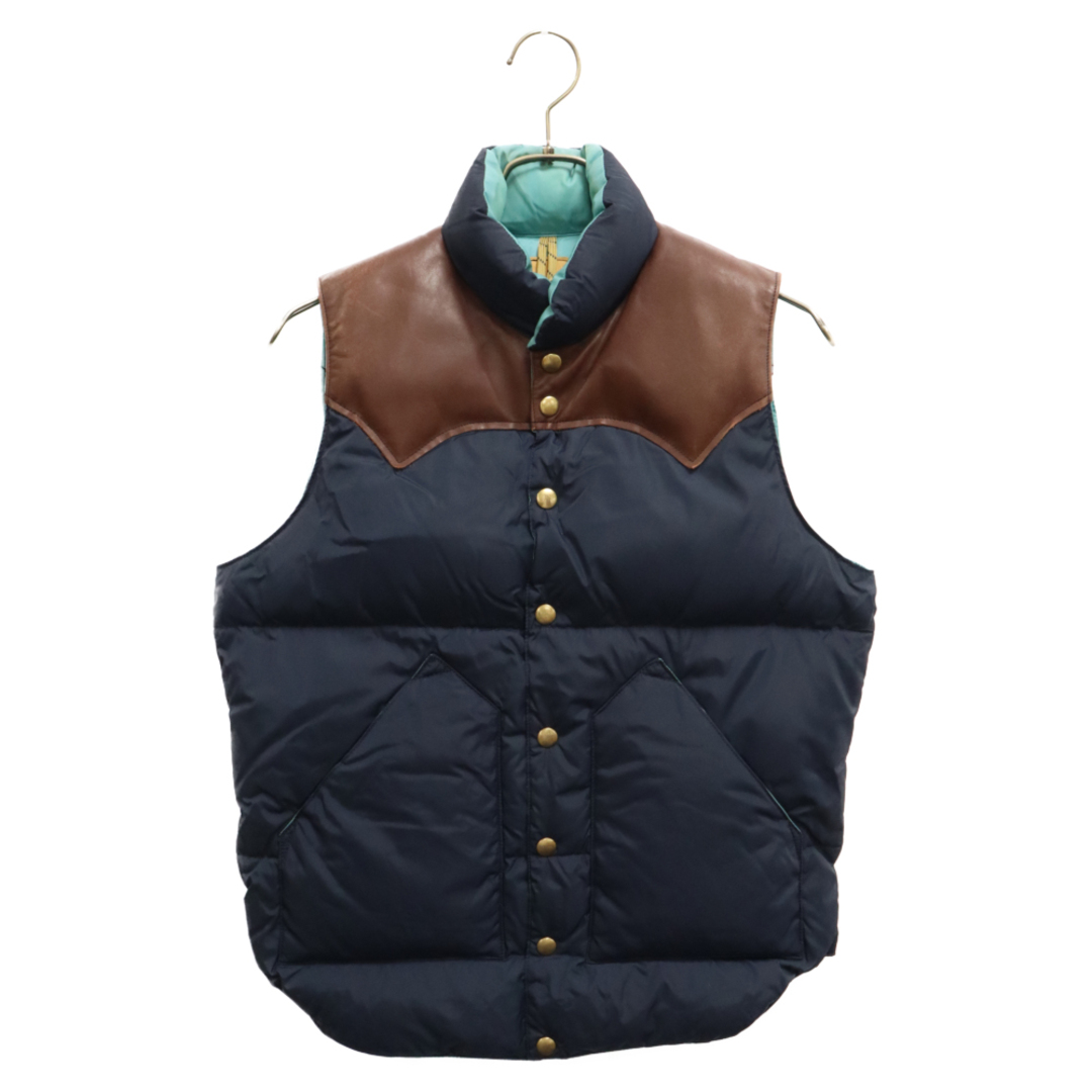 ROCKY MOUNTAIN ロッキーマウンテン DOWN VEST レザー切替 スナップボタン ダウンベスト 450‐472‐01 ブルー/ブラウン メンズのジャケット/アウター(ダウンベスト)の商品写真