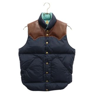 ROCKY MOUNTAIN ロッキーマウンテン DOWN VEST レザー切替 スナップボタン ダウンベスト 450‐472‐01 ブルー/ブラウン(ダウンベスト)