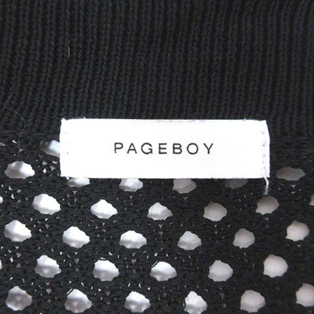 PAGEBOY(ページボーイ)のPAGE BOY カーディガン ニット ステンカラー かぎ編み 五分袖 F 黒 レディースのトップス(カーディガン)の商品写真