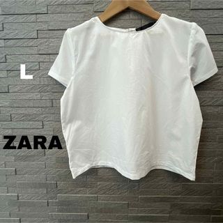 ザラ(ZARA)のザラZARA 半袖 シャツ ブラウス L シンプル ノーマル 白 フォーマル　春(シャツ/ブラウス(半袖/袖なし))