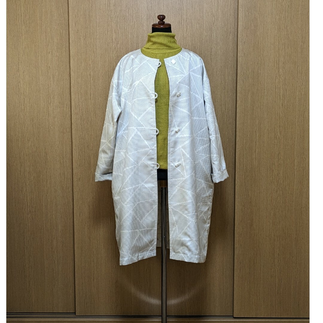 SOLD　着物リメイク　ノーカラーコート　紬　FREE SIZE レディースのジャケット/アウター(ノーカラージャケット)の商品写真