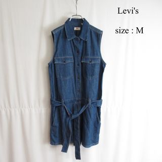 リーバイス(Levi's)のLevi's コットン デニム ショートパンツ ワンピース つなぎ トップス M(ひざ丈ワンピース)