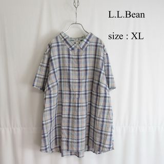 エルエルビーン(L.L.Bean)の美品 L.L.Bean プルオーバー チェック柄 シャツ トップス ブラウス(シャツ/ブラウス(半袖/袖なし))