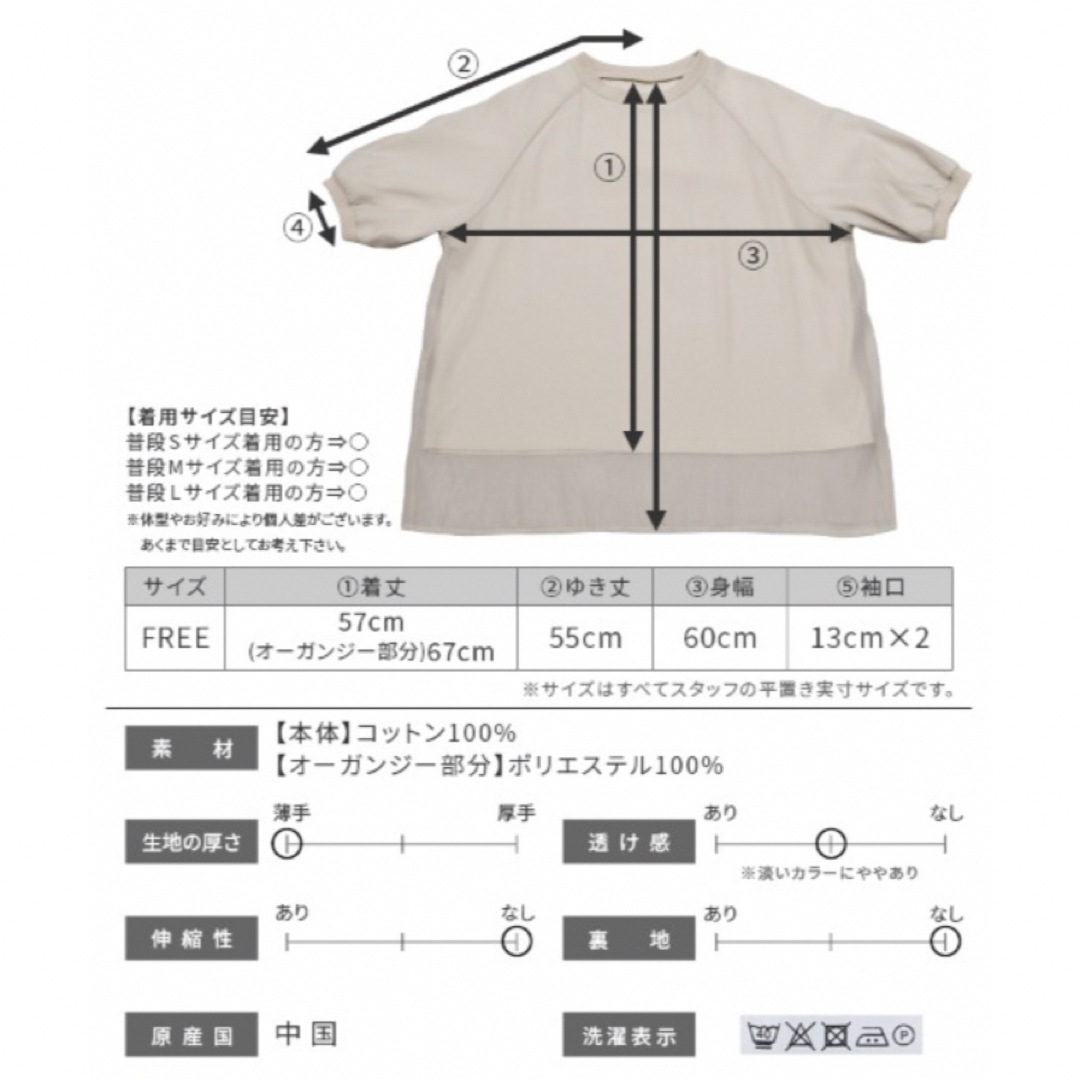 reca(レカ)のreca ラグランスリーブオーガンジー重ねプルオーバー　オフホワイト レディースのトップス(カットソー(長袖/七分))の商品写真