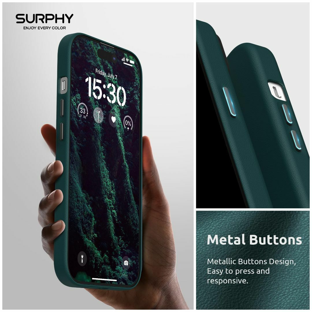 【色: ブルーグリーン】SURPHY iPhone15用ケース レザー,MagS スマホ/家電/カメラのスマホアクセサリー(その他)の商品写真